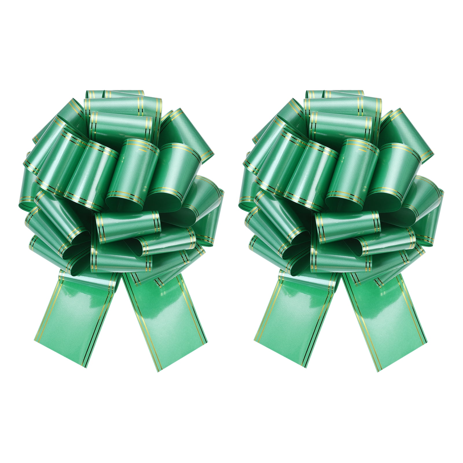 2 Pcs 10 Inch Giant Large Pull Bow Big Metallic Car Bows Ribbon with Gold Edge for Wedding Presents Gift Wrapping Christmas, Dark Green