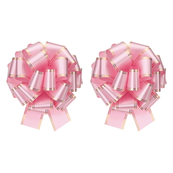 2 Pcs 10 Inch Giant Large Pull Bow Big Metallic Car Bows Ribbon with Gold Edge for Wedding Presents Gift Wrapping Christmas, Pink