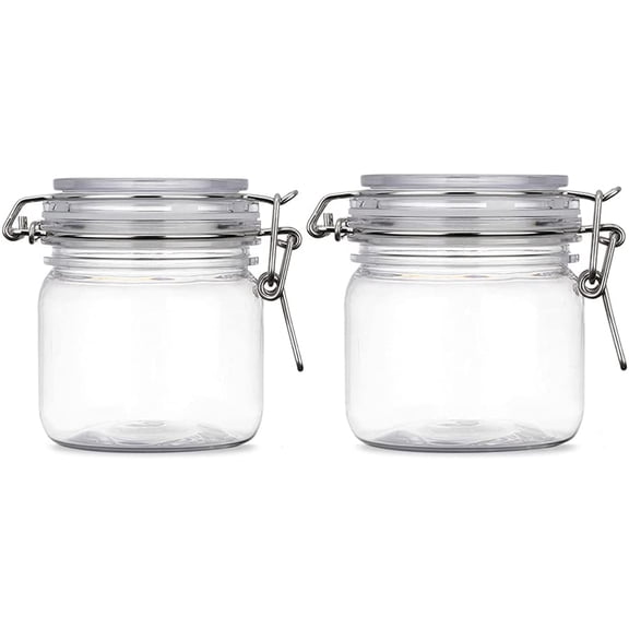 2 Pcs 10 Oz/300ml PET Plastic Storage Jars with Airtight Hinged Lids,Durable Clear Wide Mouth canning Jars for Food Storage Oats Canning Cereal Pasta Sugar Coffee Nuts Spices