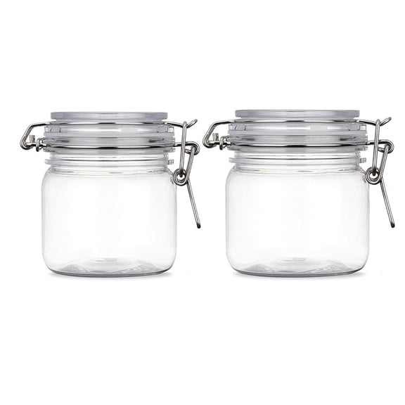 2 Pcs 10 Oz PET Plastic Storage Jars with Airtight Hinged Lids Clear Wide Mouth Food Containers