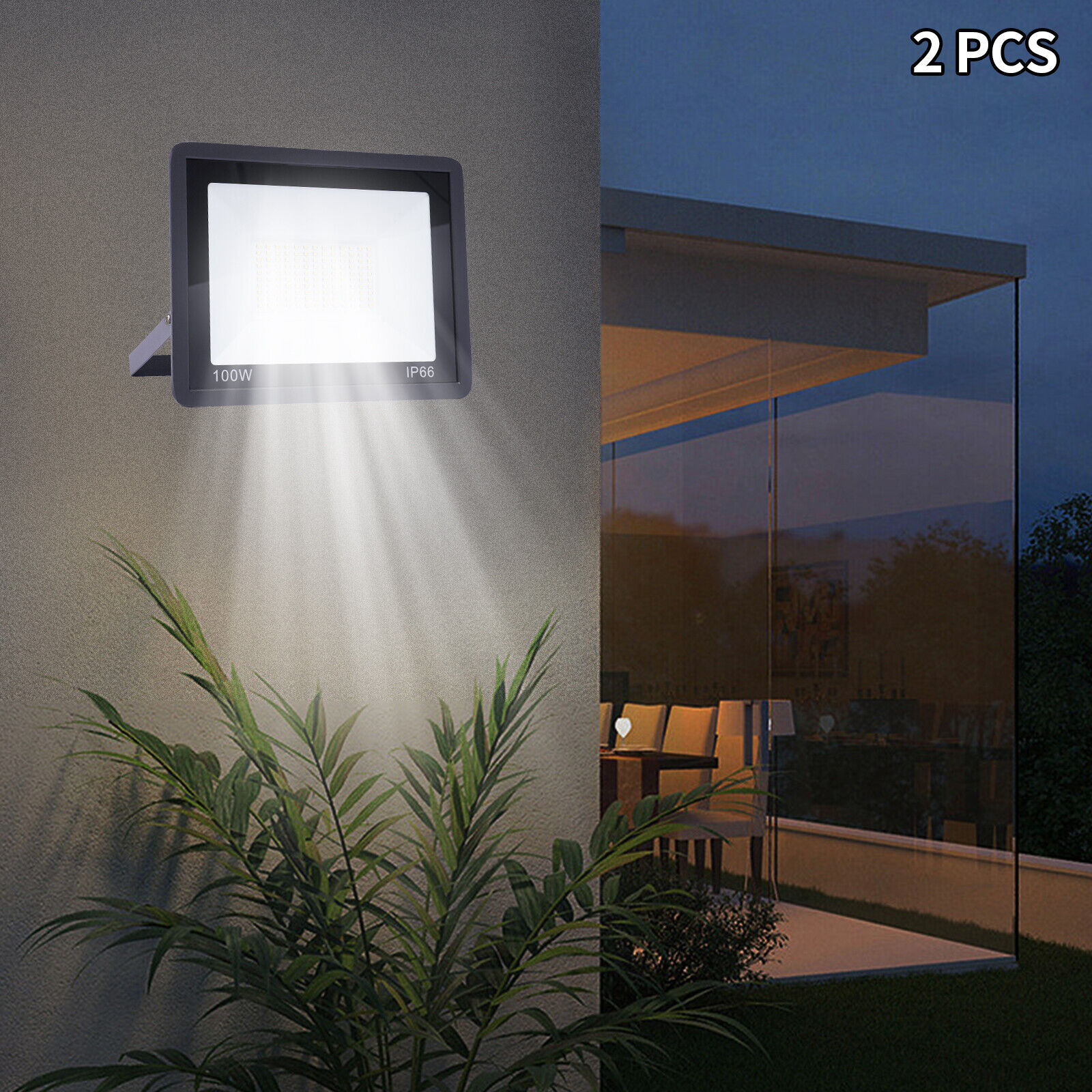 2 Pcs 100W LED Flood Light Outdoor Garden Lamp Yard Security Landscape Spotlight