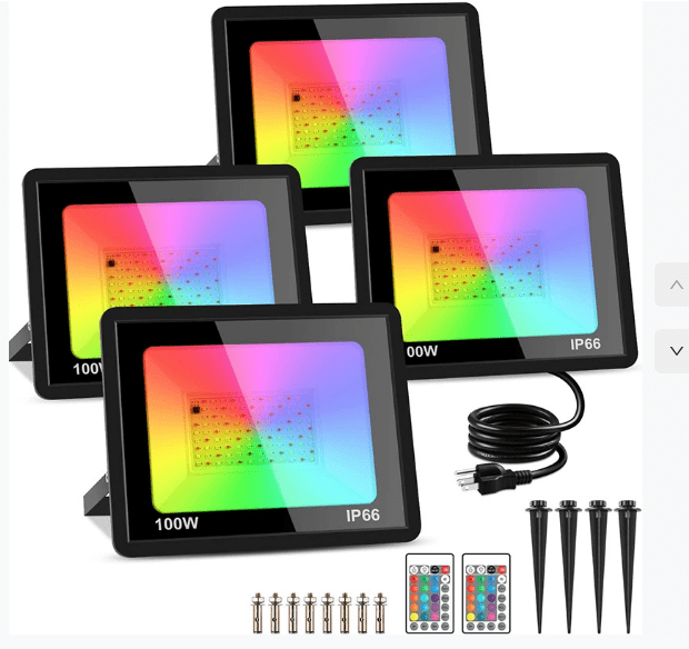 2 Pcs 100W RGB LED Flood Lights, Outdoor Landscape Lights with Remote Control, IP66 Waterproof Color Changing Stage Lights for Garden, Yard, Wall RGB Lights