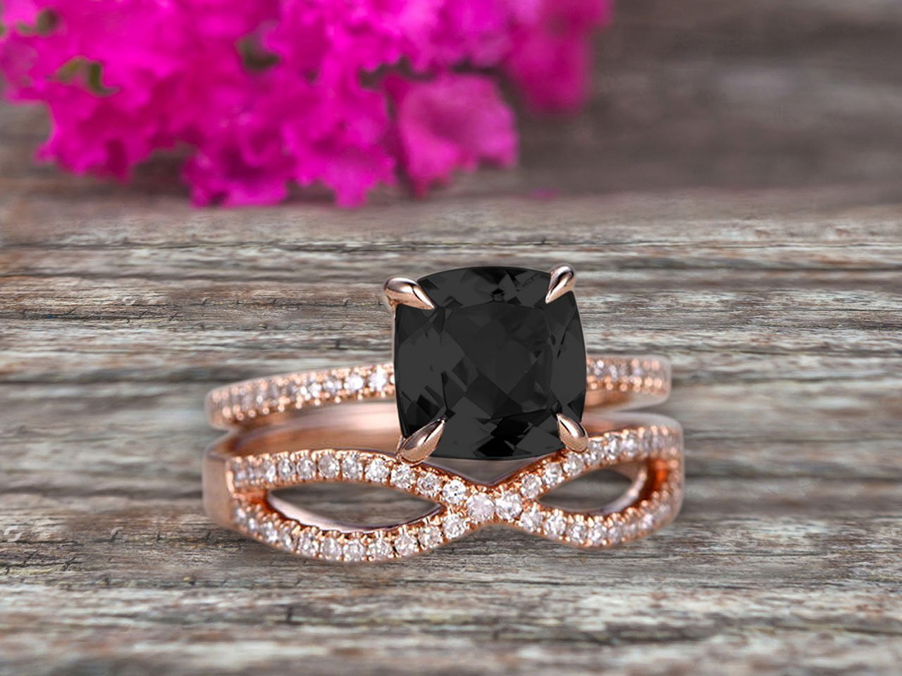 Buy Black Diamond Ring, Round Diamond Engagement Ring With a Halo, Black  Stone Ring With A Halo, Dark Stone Ring With Diamond Band Online in India -  Etsy