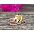 thumbnail image 1 of 2 Pcs 10k Rose Gold 2.55 Carat 7mm Cushion Cut Champagne Diamond Moissanite Engagement Ring Set Solid 10k Rose Gold Bridal Set Custom Made Flaming Jewelry Twisted Across Matching Band, 1 of 5