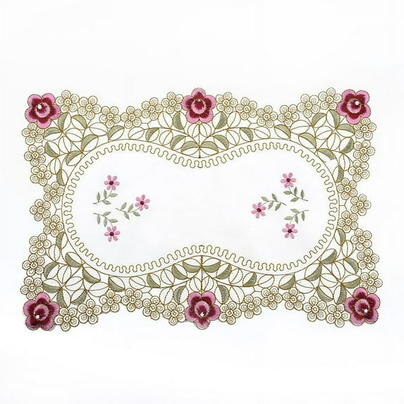 2 Pcs 11.81*17.72inch Table Runner Embroidered Floral Lace Fabric Translucent Gauze Table Cloth for Spring Summer Wedding Dining