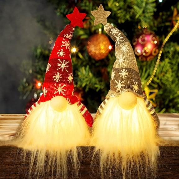 2 Pcs 11" Lighted Christmas Gnome Santa, Light Up Elf Holiday Present, Battery Operated Winter Tabletop Christmas Decorations