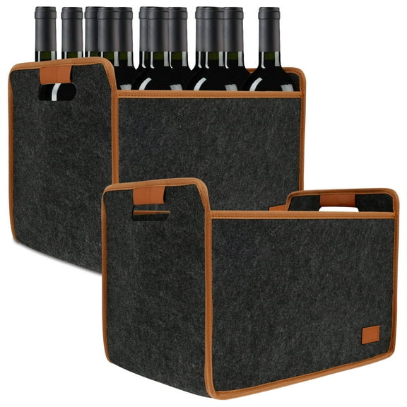 2 Pcs 12 Bottle Wine Carrier Felt Wine Tote Bag Collapsible Wine Bottle Carrier with Handles Multifunctional Wine Carrier Tote for Travel Party Picnic Dinner