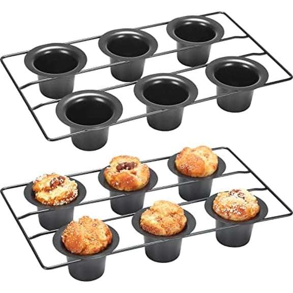 2 Pcs 12 Cups Nonstick Popover Pan Muffin Cupcake Pan Pudding Bakeware for Oven Baking, Frittatas, Muffins, Quiches, Pudding Cakes(Black,2 Pcs)$$Home Decor, Kitchen, & Other