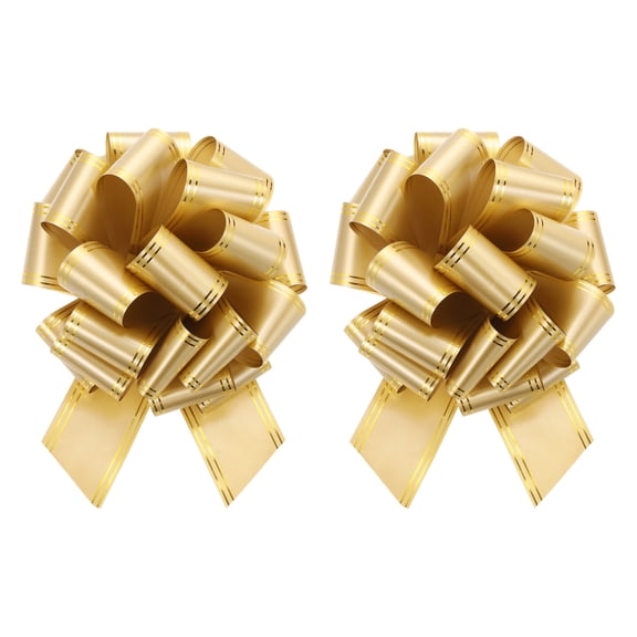 2 Pcs 12 Inch Giant Large Pull Bow Big Metallic Car Bows Ribbon with Gold Edge for Wedding Presents Gift Wrapping Christmas, Gold