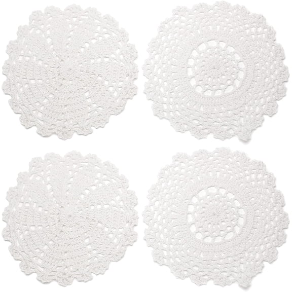 2 Pcs 12 Inch Hand Crochet Lace Doilies, Handmade Vintage Round Lace Doilies Placemats Snowflake Mini Doilies for Table Decoration, Beige