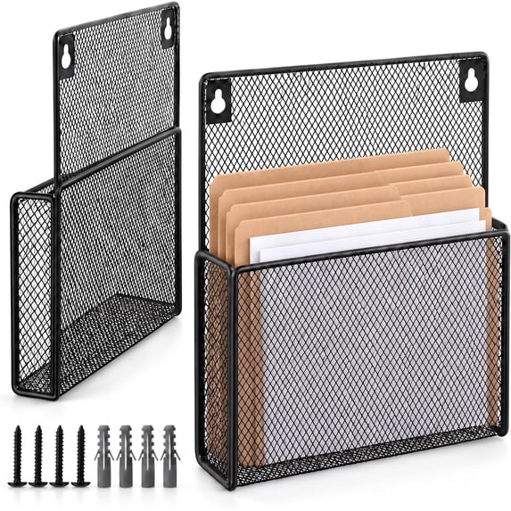 Metal Magazine Rack Small 2 Pcs 12 Inch Metal Wall Magazine Holder High Pocket Mesh Hanging File ...