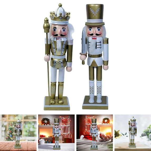 2 Pcs 12 Inch Nutcracker Figurines Handmade Christmas Figurines Home A