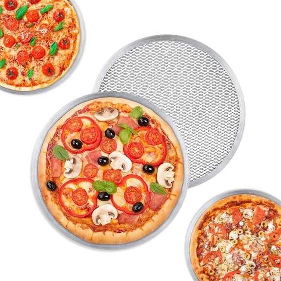 2 Pcs 12 Inch Pizza Screen, NOGIS Restaurant-Grade Aluminum Alloy Pizza Baking Screen, Seamless Round Pizza Screen Non Stick Mesh Net Baking Tray Cookware Kitchen Tool For Oven, BBQ