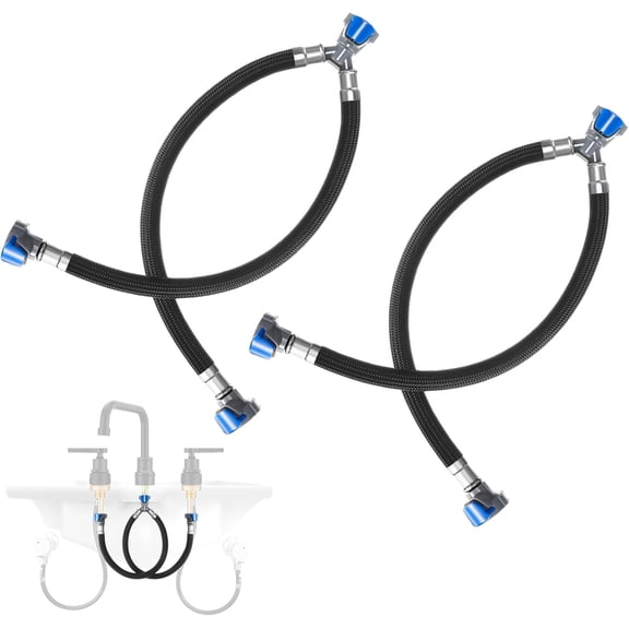 2 Pcs 12 Inch Quick Connect Water Hose Faucet Supply Lines Hot & Cold Mixer Line Replacement V-shape Widespread Bathroom Sink Y with Snap-in Fast Lock Pipe(Black Blue)