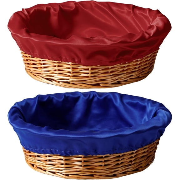2 Pcs 12 Inches Round Offering Baskets for Church Wicker with Removable Liner Rattan Collection Receiving Storage Woven Bread Basket for Church Communion Supplies