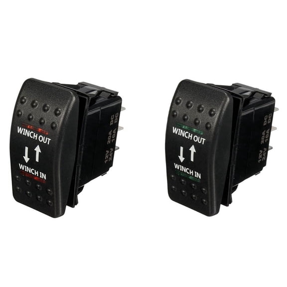 2 Pcs 12V 20A Winch in Winch Out ON--ON Rocker Switch 7 Pin LED, RED & Green