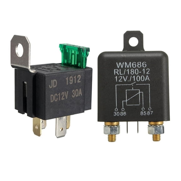 2 Pcs 12V 4 Pin Car Relay: 1 Pcs 30A SPST Car Relay Changeover Switch & 1Pcs 100Amp ON/ Switch Split Charge Relay