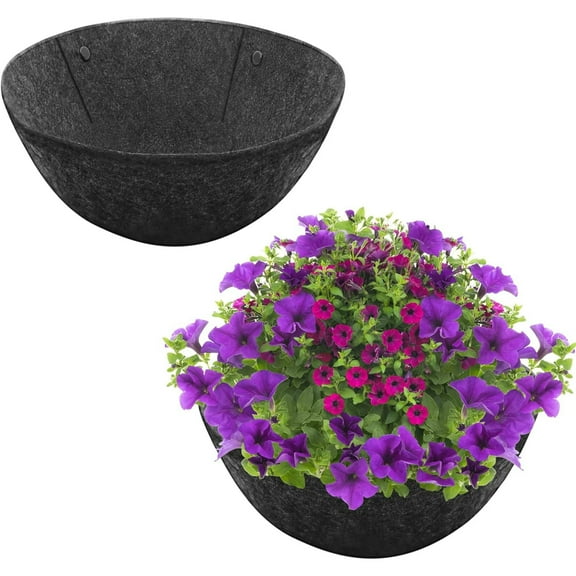 2 Pcs 12inch/14in/16in Hanging Basket Liner for Plants Fabric Plant Basket Liner, Felt Flower Pot Liner for Hanging Planter Flower, Round Planter Liners for Outdoor Plants, Liner for Planters