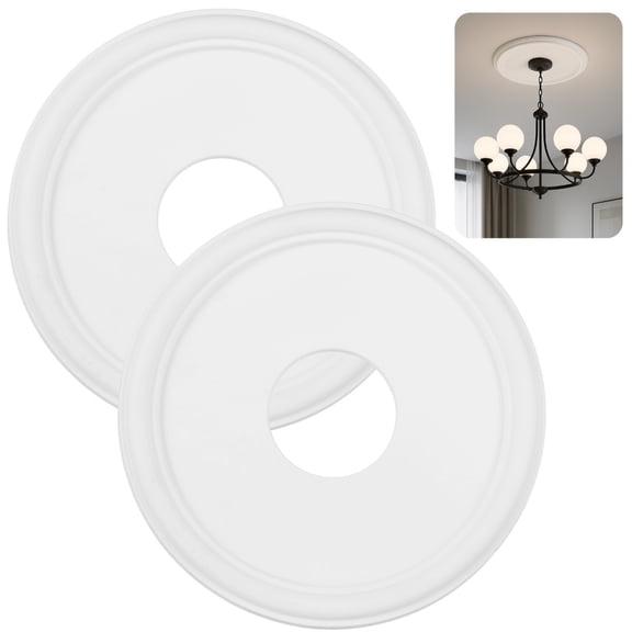 2 Pcs 13 in White PU Ceiling Medallion for Light Fixtures, Retro Lamp Panel, Easy to Install, Decorative Light Cover Plate for Chandeliers, Ceiling Fans