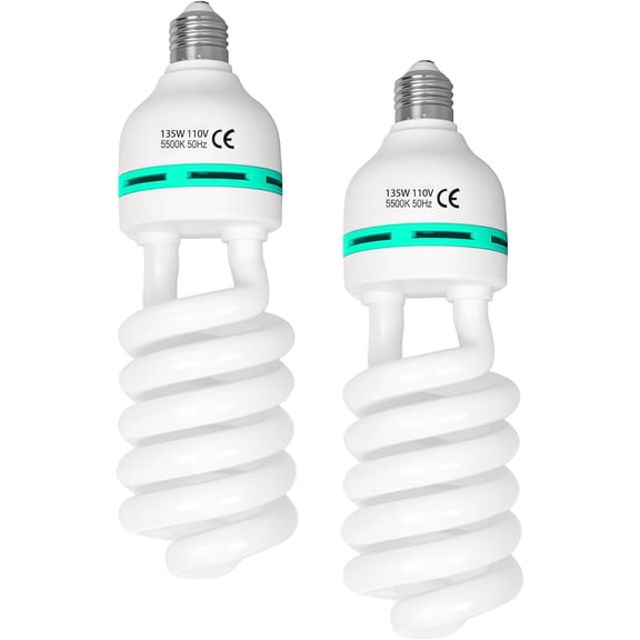 2 Pcs 135W Light Blubs 5500K CFL Softbox Light Blubs, Daylight Spiral Photography Light Bulbs in E27 Base for Softboxes and Studio Lighting