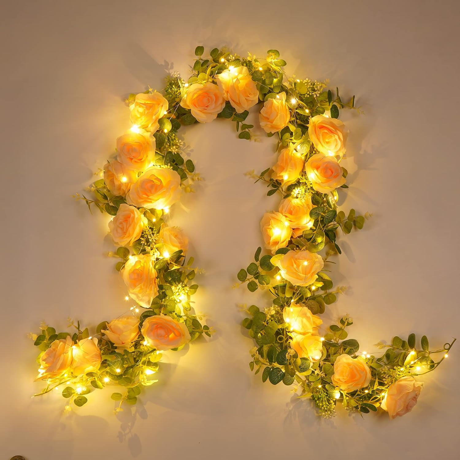 2 Pcs 13FT Artificial Eucalyptus Garland with Flowers, Rose Vine Flower