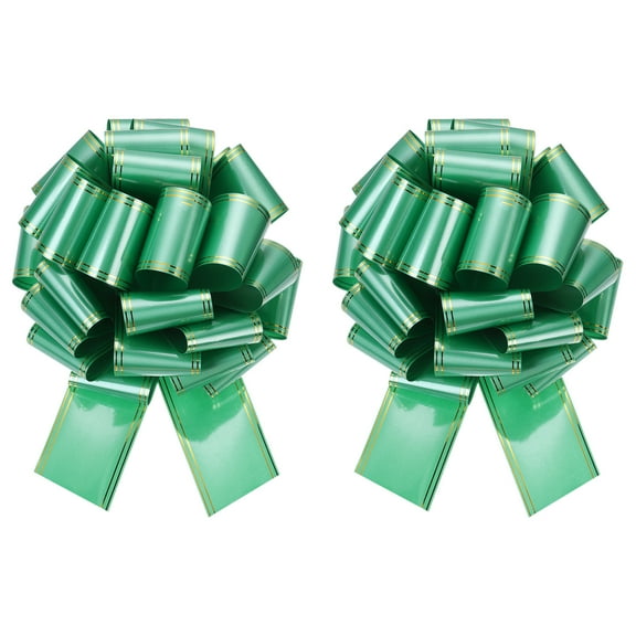 2 Pcs 14 Inch Giant Large Pull Bow Big Metallic Car Bows Ribbon with Gold Edge for Wedding Presents Gift Wrapping Christmas, Dark Green