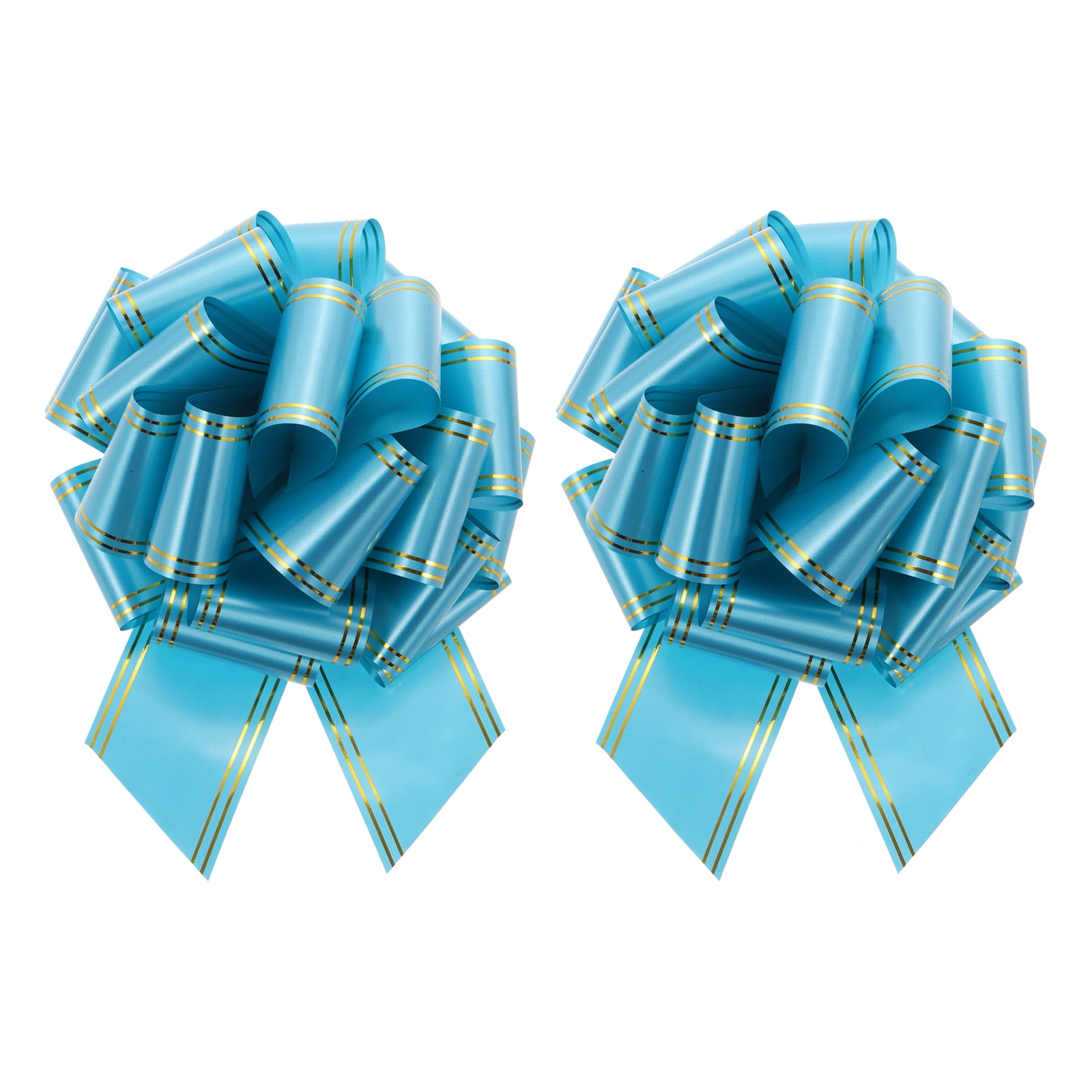 2 Pcs 14 Inch Giant Large Pull Bow Big Metallic Car Bows Ribbon with Gold Edge for Wedding Presents Gift Wrapping Christmas, Lake Blue