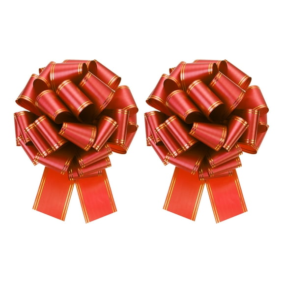 2 Pcs 14 Inch Giant Large Pull Bow Big Metallic Car Bows Ribbon with Gold Edge for Wedding Presents Gift Wrapping Christmas, Red