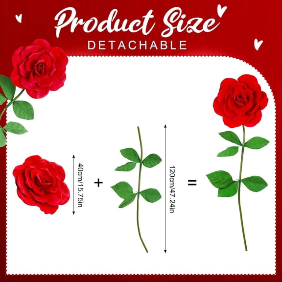 2 Pcs 140 Cm/55 in Giant Red Rose Wedding Huge Artificial Flowers Jumbo Rose Props Big Large Flower Props for Wedding Background Shop Window Display Photography