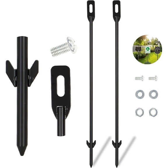 ‌2 Pcs 16.5" Heavy Duty Metal Sign Stakes - 0.31" Thick Ground Mount for Lawn/Path Signs (Black) with Hardware Included‌‌