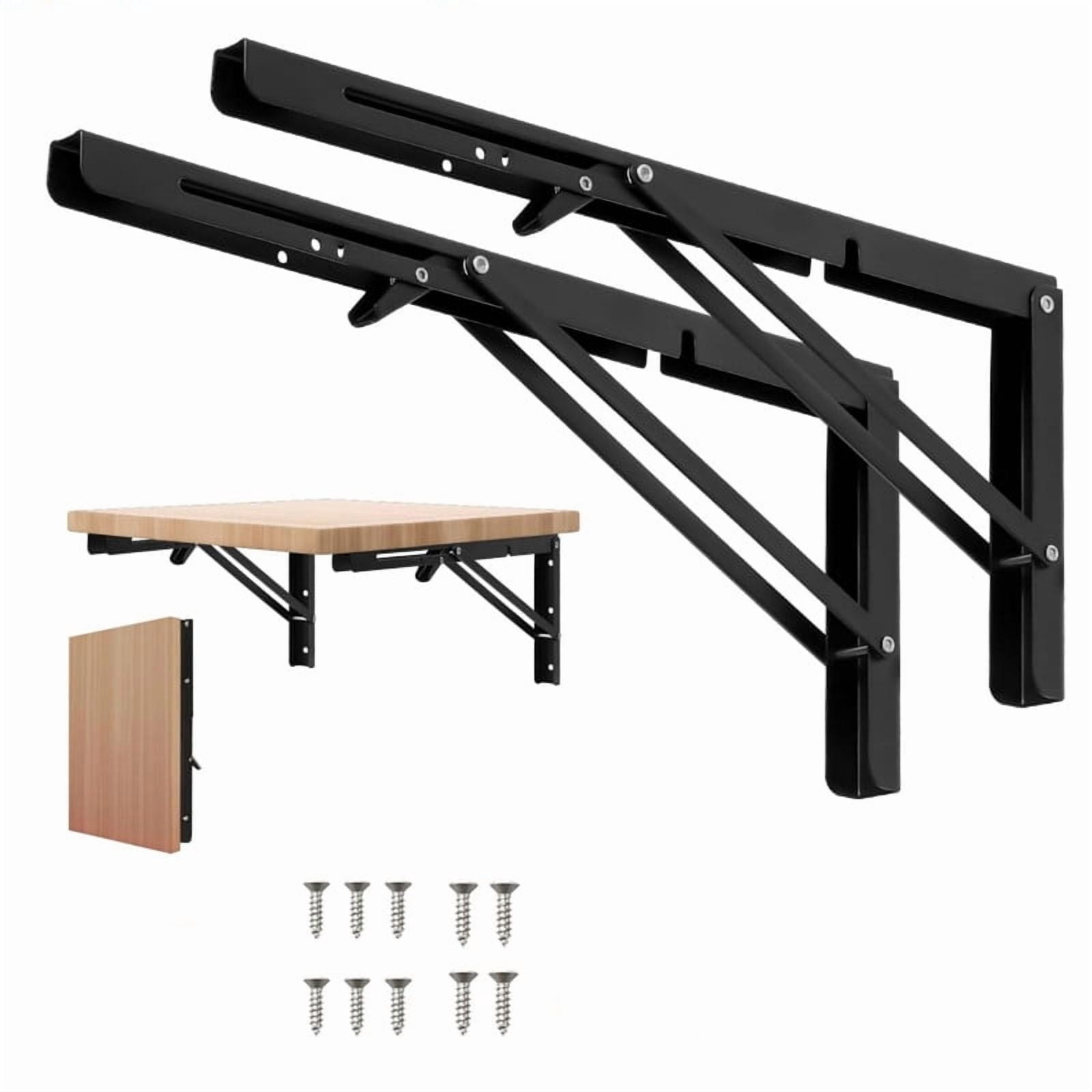 2 Pcs 16" Heavy Duty Metal Collapsible Shelf Bracket Wall Mounted Folding Brackets for Fold Down Table Shelves Space Saving（Max Load: 132 lb）