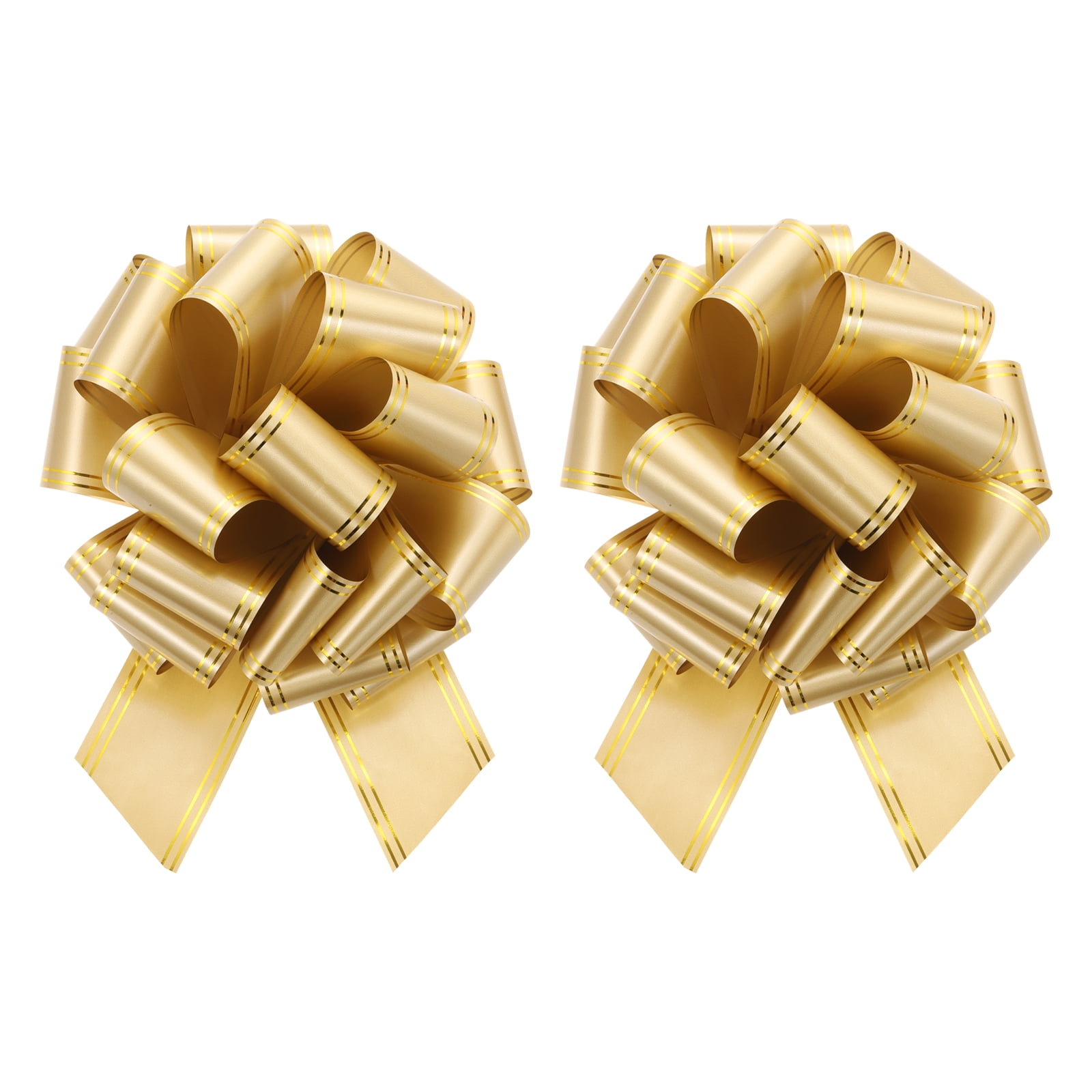 2 Pcs 16 Inch Giant Large Pull Bow Big Metallic Car Bows Ribbon with Gold Edge for Wedding Presents Gift Wrapping Christmas, Gold