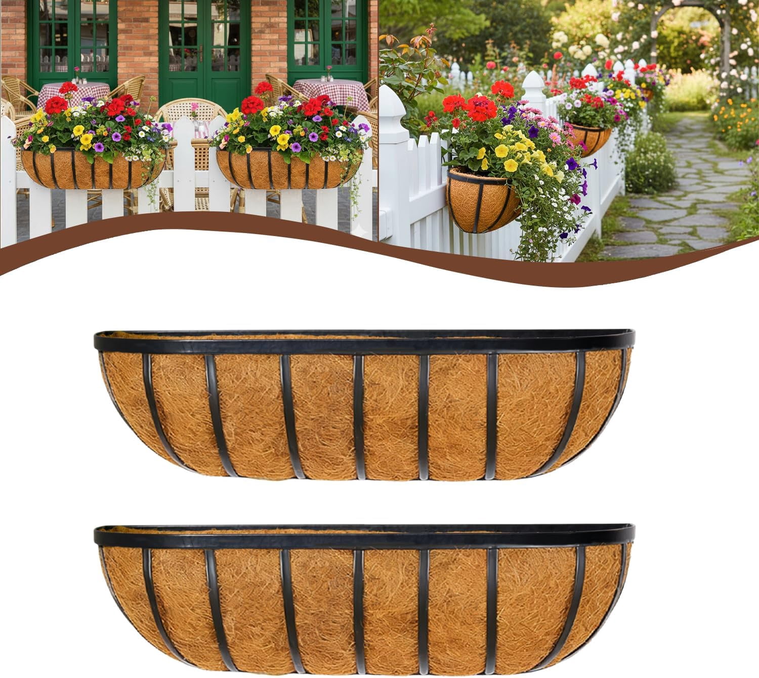 2 Pcs 16“ Railing Planter Window Box Deck Railing Planters Boxes with ...