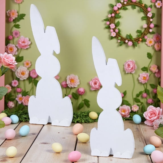 2 Pcs 16" Wood Rabbit Cutouts for Painting, Unfinished Wooden Decor Kit for Adults