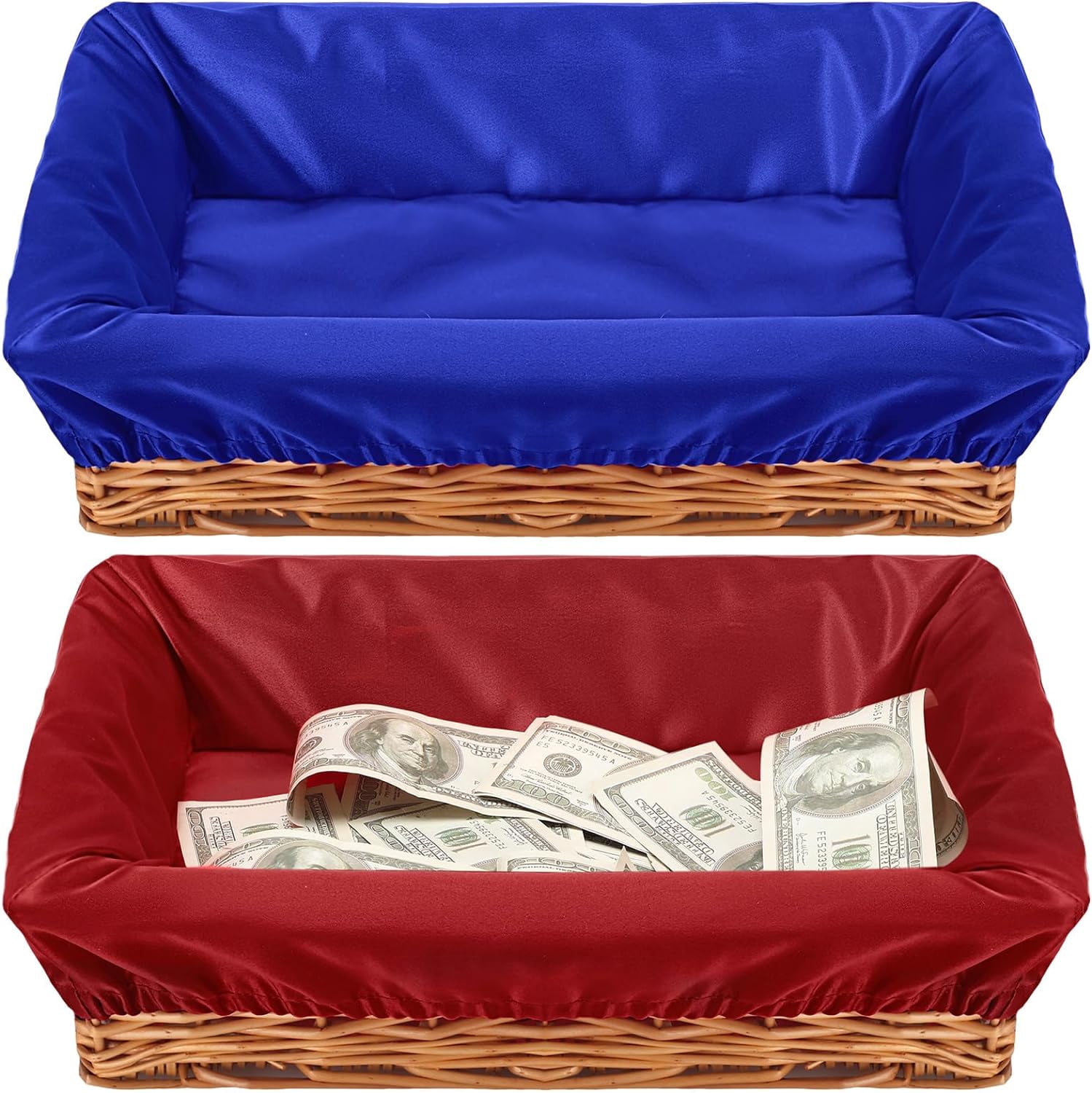 2 Pcs 16 x 12 Inches Church Offering Baskets Rectangle Rattan