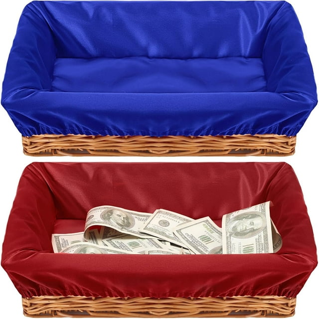 2 Pcs 16 x 12 Inches Church Offering Baskets Rectangle Rattan