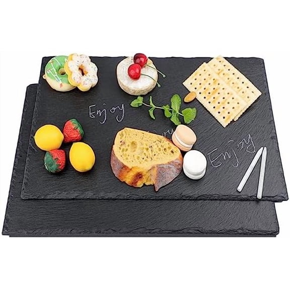 2 Pcs 16 x10 in Slate Cheese Boards Slate Board for Meat Cheese Appetizers, Serving Plate Tray Serving Stone Boards Platter with 2 Chalks for Christmas Housewarming$$Home Decor, Kitchen, & Other
