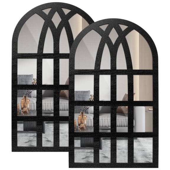 2 Pcs 17.5x12.5 Inch White Retro Arched Window Decal Wall Mirror Acrylic Rustic Farmhouse Decor (black )