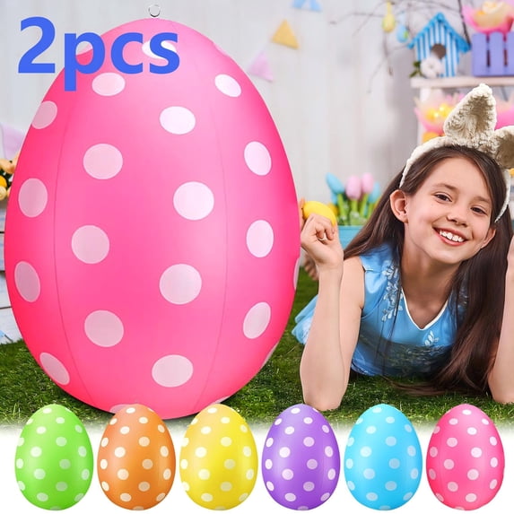 2 Pcs 18 Inch Large Inflatable Easter Eggs Decorations Easter Inflatables Outdoor Decor Colorful Eggs Inflatable Easter Eggs Ornaments for Easter Yard Garden Lawn Party Supplies