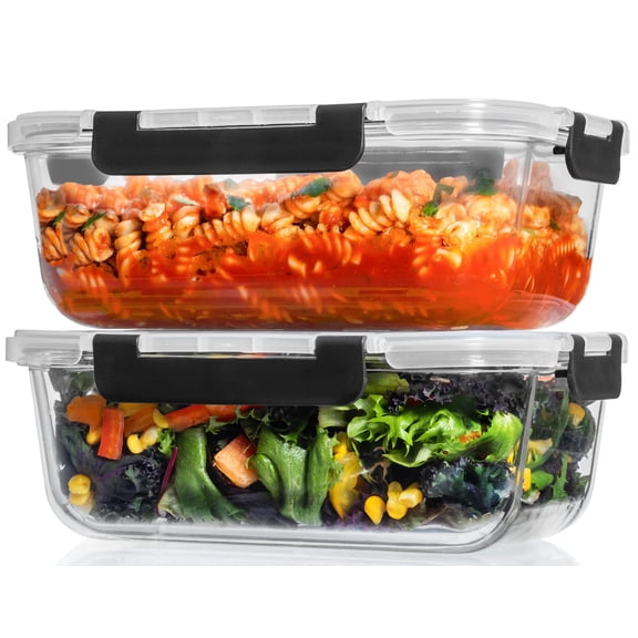 2 Pcs 1860ml / 63 Oz Large Glass Food Storage Containers With Lids - Meal Prep Locking For Roasting Storing Leftover Lunch Container Bpa Free Microwave & Oven Safe