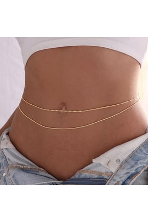 2 Pcs 18K Gold Plated Belly Chain & Waist Chain Set for Women, Body Chain, Layered Belly Chain Belt for Bikini & Beach, djustable Layered Design(26.5-33Inch)