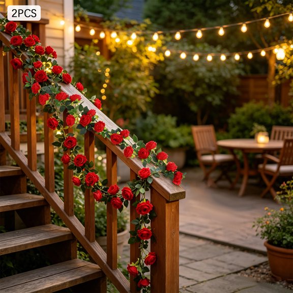 2 Pcs 190cm Length Red Home Decration Backgrounds Bendable Simulated Artificial Rose Flower Vine For Wedding Party
