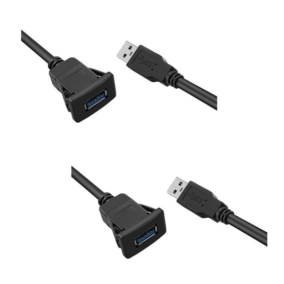 2 Pcs 1M Socket Cable USB 3.0 Auto Car Flush Mount Male to Female Extension Cord Dashboard Panel Square Audio Line