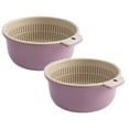 thumbnail image 1 of 2 Pcs Round Plastic Double Layers Kitchen Strainer Colander Bowsl, Fruits Vegetables Washing Baskets, Pasta Noodles Washing Baskets for Fruit, Vegetable Wash, 6.3x2.95 Inch, Purple, 1 of 9