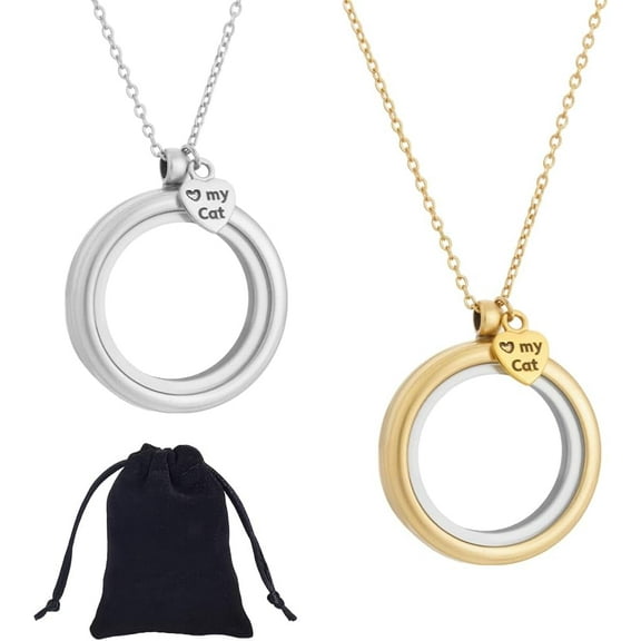2 Pcs 2 Colors 304 Stainless Steel Pet Fur Memorial Necklaces 19.69 inch Pet Ashes Keepsake Necklace Pet Keepsake Pendant of Dog Cat Fur Memorial Gift