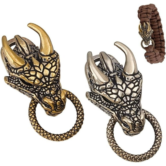 2 Pcs 2 Colors Brass Paracord Beads Dragon Spacer Beads for DIY Jewelry EDC Survival Gear Parachute String Accessories Craft 1.5x0.7x0.6 Inch