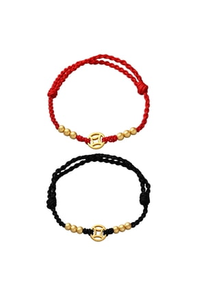2 Pcs 2 Colors Chinese Style Red Rope Coin Bracelets Adjustable Hand String Hand-Woven Copper Lucky Bracelets Woven Bracelet