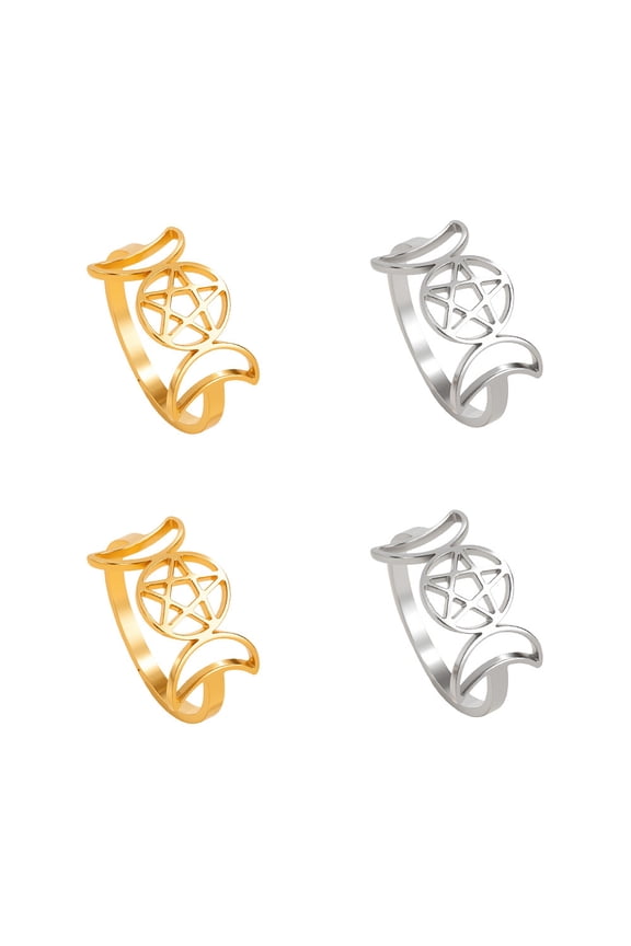 2 Pcs 2 Colors Moon Goddess Rings 16.8mm Stainless Steel Moon Phase Ring SAmulet Pentagram Ring Spiritual Gift for Women Crafting Jewelry Making