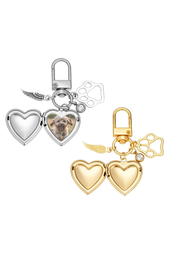 2 Pcs 2 Colors Pet Personalized Heart Keychain 2.32inch Pet Memorial Photo Pet Portrait Locket Keychain with Alloy