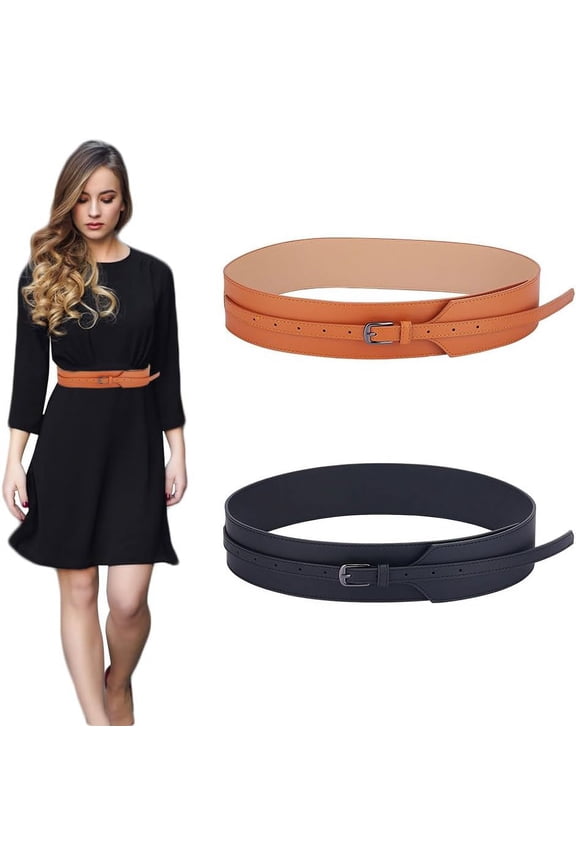 2 Pcs 2 Colors Women Wide Belts Wide Knotted Belt Simple Width Belt Waist Belts with Alloy Clasps for Shirt Dress Overcoat Decorate
